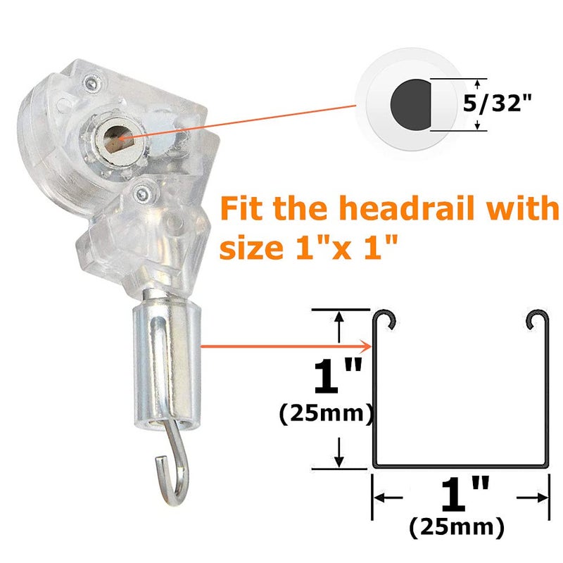 Cutelec 2pcs 1" Blinds Wand Tilter Mechanism with D Shaped Gear 5/32" Hook Connection for Aluminum or Vinyl mini Blinds with Measure 1" x 1" headrail - Image 5